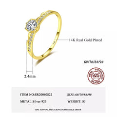 Aetolia 925 Sterling Silver 18K Gold Plated Single Row 6 Prong Round Solitaire Ring SR20060822