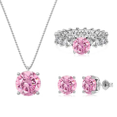Aetolia Luxury Round Oval Pendant Cz Pink Blue Cz Zircon Wedding Anniversary Stud Earrings Necklaces Rings For Women Jewelry Sets