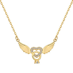 Aetolia Exquisite Jewelry S925 Sterling Silver Necklace Heart Angel Wings Pendant 18K Gold Cz Cubic Zircon Necklaces For Women