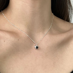 Aetolia New S925 Sterling Silver Black Onyx Heart Pendant Necklaces For Women Clavicle Chain Link Romantic Love Cute Bead Necklace