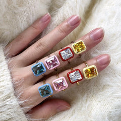 Aetolia High Quality Cubic Zirconia Ring Sterling Silver 925 Yellow Gold Color Zirconia cz Main Stone rings for Christmas Gift