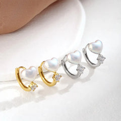 Aetolia Custom S925 Silver Rose Gold Plated Enamel Flower Heart Shape Diamond Dangle Clip On Pearl 5A Cubic Zirconia Stud Earrings Women