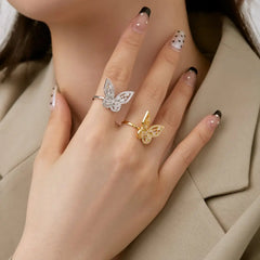 Aetolia Delicate 18K Gold Plated Open Adjustable Ring Cz Cubic Zirconia S925 Sterling Silver Diamond Butterfly Rings Jewelry Women