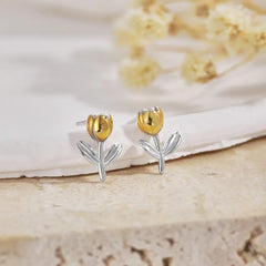 Aetolia Wholesale Elegant S925 Sterling Silver Needle Earrings Enamel 18K Gold Plated Stud Earrings Tulip Flower Earring For Women