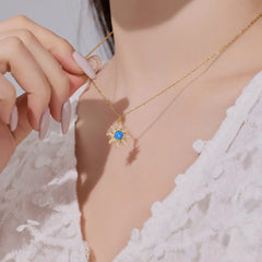 Aetolia S925 Silver Blue Stone Opal Necklace Female 18K Gold Sunflower Sun Pendant Chain Sparkling Necklaces For Women Jewelry Set