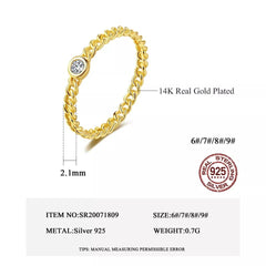 Aetolia 925 Sterling Silver 18K Gold Plated Twist Design Bezel Set Solitaire Ring SR20071809