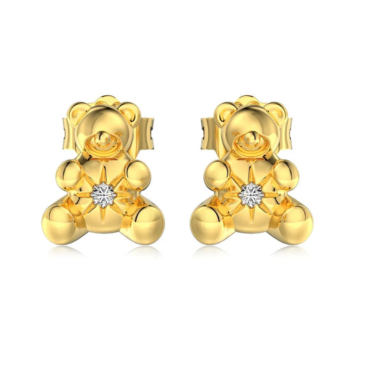 Aetolia Cute Style Bling 18K Gold Plated Teddy Jewelry S925 Sterling Silver Earring Cz Cubic Zircon Bear Stud Earrings For Women