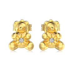 Aetolia Cute Style Bling 18K Gold Plated Teddy Jewelry S925 Sterling Silver Earring Cz Cubic Zircon Bear Stud Earrings For Women