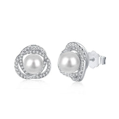 Aetolia Custom S925 Silver Rose Gold Plated Enamel Flower Heart Shape Diamond Dangle Clip On Pearl 5A Cubic Zirconia Stud Earrings Women