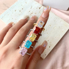 Aetolia Hot Sale 925 Sterling Silver Diamond Jewelry For Woman Wedding Rectangular Purple Zircon Engagement Ring