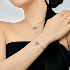 Aetolia 22K Gold Plated S925 Sterling Silver Jewelry Necklace Women Girls Bamboo Shape Hetian Jade Pendant Necklaces Bracelets Set