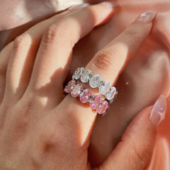 Aetolia Stackable Exquisite Thick Rhodium Plated Full Cz Wedding Engagement Finger Rings Clear Pink White Oval Cubic Zirconia Ring