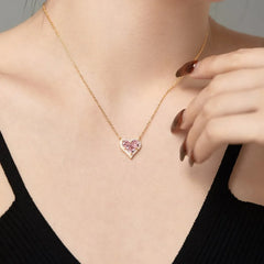 Aetolia Fine Jewelry Hypoallergenic 18K Gold Plated Heart Necklace 925 Silver Pink Zirconia Necklaces For Women Daughter Wife Gift