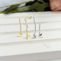 Aetolia New Arrival butterfly shape long tassel line screw earring 18K gold color S925 jewelry sterling silver stud earrings