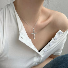 Aetolia Factory Price Shell Pearl Cross Shape Pendant Necklace Cz Zircon Jewelry S925 Silver 18K Gold Plated Necklaces For Women