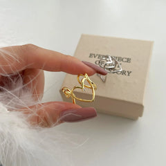 Aetolia Big Love Cz Zirconia Ring S925 Sterling Silver 18K Gold Plated Jewelry Adjustable Open Hollow Heart Rings For Women