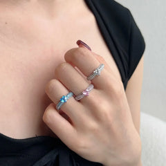 Aetolia Classic S925 Silver Set Cz Heart Ring Pink Blue Diamond Wedding Ring Couple Engagement Band Bridal Set Rings Jewelry Women