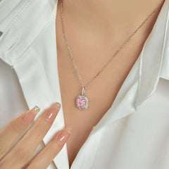 Aetolia Heart Square Shape Pink Cubic Zirconia 925 Sterling Silver Wedding Chunky Necklace Jewelry Bridal Pendants Sets For Women