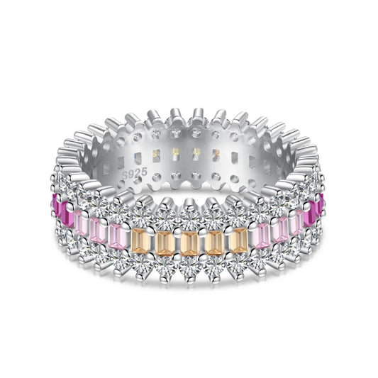 Aetolia Best Selling Silver Rainbow Cubic Zirconia Anniversary Eternity Ring Multi Colors Cz Wedding Bands Rings For Women
