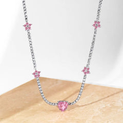 Aetolia New Arrive Iced Out Bling Heart Cz Cubic Zirconia Necklace Heart Star Pendant Pink Tennis Chain Link Choker Necklaces For Women