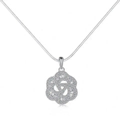 Aetolia Fine Jewelry 925 Sterling Silver Hollow Pattern Rose Pendant Necklace Shiny Zircon Flower Necklaces Chain For Women