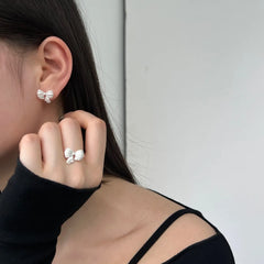 Aetolia Wholesale Price Cute 925 Sterling Silver Bow Knot Shape Adjustable Open Rings For Women Gift Earring Ring Jewelry Set