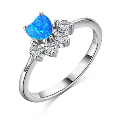 Aetolia Fine Jewelry Women S925 Sterling Silver Blue Opal Ring Diamond Heart Shape Minimalist 5A Cz Cubic Zirconia Rings For Women