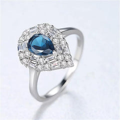 Aetolia 925 Sterling Silver 18K Gold Plated Pear Shaped Halo Engagement Wedding Ring SR0180