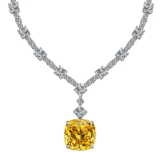 Aetolia High Quality Elegant Fine Jewelry Personality Yellow Square Cz Cubic Zircon Necklace S925 Sterling Engagement Wedding Supplies
