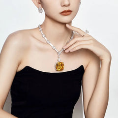 Aetolia High Quality Elegant Fine Jewelry Personality Yellow Square Cz Cubic Zircon Necklace S925 Sterling Engagement Wedding Supplies