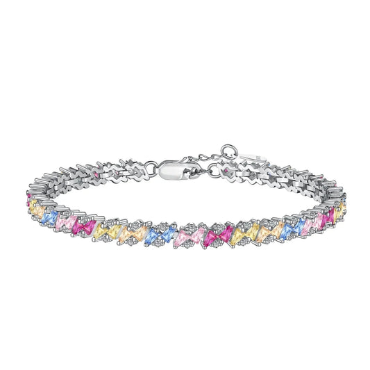 Aetolia Eternity Band Colorful S925 Sterling Silver Bracelet Jewelry Set Cubic Zirconia Pink Stone Diamond Tennis Bracelets Women