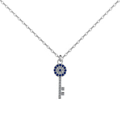 Aetolia New Arrival Sapphire 925 Silver Diamond Necklace Luxury Jewelry Cz Cubic Zirconia Key Pendant Devil Eye Necklace For Women