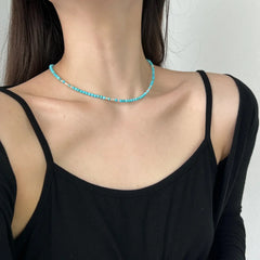 Aetolia Bohemian Ethnic Style Jewelry Choker Handmade Beaded Blue Turquoise Black Necklace S925 Silver Onyx Necklaces For Women