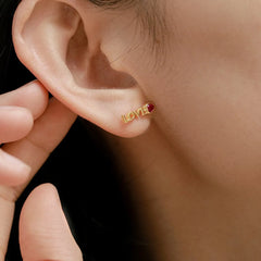 Aetolia Anti Tarnish Super Hot Sale Romantic MAMA Series "LOVE" Sign With Red Heart Shape Zircon Silver Earrings for Mother's Day