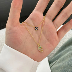 Aetolia Factory Wholesale Supplier Silver 18K Gold Hasma Hand Layered Choker Pendant Women Accessories Chain Necklaces zircon