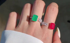 Aetolia 5A Zirconia Adjustable 925 Sterling Silver Rings Emerald Red Gemstone Ring Jewelry Real Cz Cubic Zircon Green Stone Women