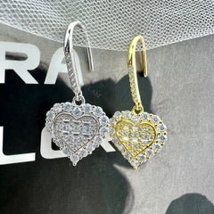 Aetolia Trending Heart Hoop CZ Huggies Aretes Pendientes Rhodium and Gold Plated Sterling Silver 925 Earrings