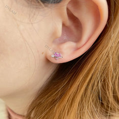 Aetolia Cute Fashionable Barbell Piercing Jewelry 925 Sterling Silver Pretty Pink CZ 18k Yellow Gold Heart Screw Back Earrings