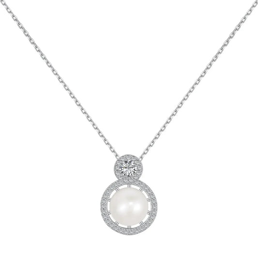 Aetolia New Arrived Princess Big Round Pendant S925 Sterling Silver Necklace Pearl Diamond 5A Cubic Zircon Necklaces For Women Girl Gift
