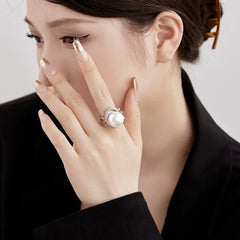 Aetolia Hot Selling Exquisite S925 Sterling Silver Diamond Pearl Rings Fine Jewelry Cz Cubic Zirconia Gorgeous Pearl Rings For Women