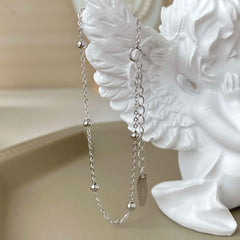 Aetolia minimalist hollow heart double layers stackable extension chain 18K gold bead link chain 925 sterling silver bracelet