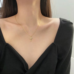 Aetolia Women 925 Sterling Silver Jewelry 18K Gold Religious Irregular 5A Diamond Zirconia Texture Cross Pendant Necklace for women