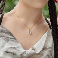 Aetolia Custom 925 Sterling Silver Lucky Buckle Hollow Round Pendant Luxury High-End 18K Gold Plated Hotan Jade Necklaces For Women