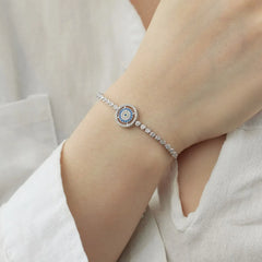 Aetolia Vintage Waterproof 925 Sterling Silver Lucky Blue Evil Eyes Chain Bracelet Sparkling Cz Cubic Zirconia Bracelets For Women