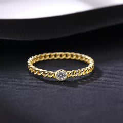 Aetolia 925 Sterling Silver 18K Gold Plated Twist Design Bezel Set Solitaire Ring SR20071809