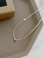 Aetolia Stylish 925 Sterling Silver Fresh Water Pearl necklace Broken Beaded Emerald 5A Cubic Zirconia Pendant Necklaces for women