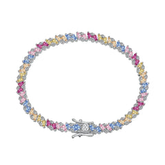 Aetolia Boho Rainbow Pink Stone Adjustable S925 Sterling Silver Bracelet For Women Cubic Zircon Tennis Bracelets Rings Jewelry Set