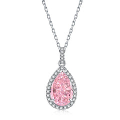Aetolia Heart Square Shape Pink Cubic Zirconia 925 Sterling Silver Wedding Chunky Necklace Jewelry Bridal Pendants Sets For Women