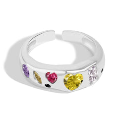 Aetolia Custom Heart Geometric Wave Shape 925 Sterling Silver Ring Irregular Colored Zircon Rings Open Adjustable Ring For Women