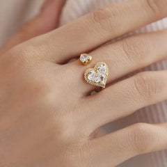 Aetolia Custom Luxury adjustable Heart Shaped Cubic Zircon Diamond Women open Promise Engagement Wedding 925 Sterling Silver Ring
